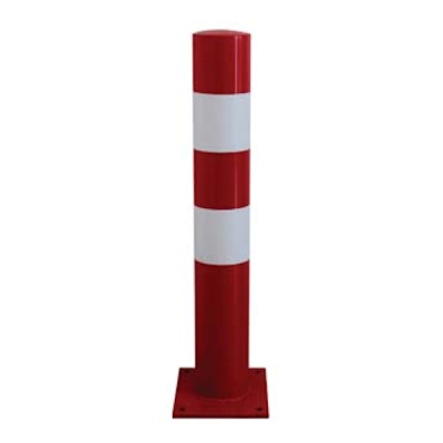 Słupek parkingowy ADO PROTEC - stały z płytą mocującą, biało-czerwony