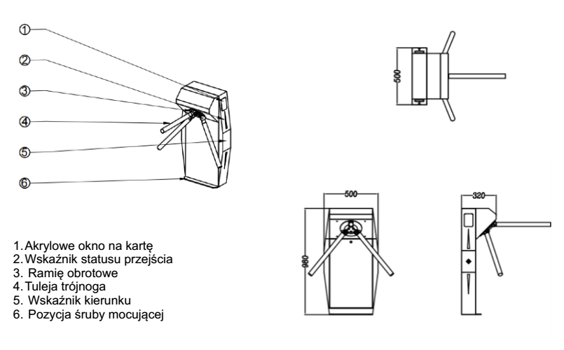 WYMIARY BRAMKI KONTROLA DOSTĘPU CP-LX100
