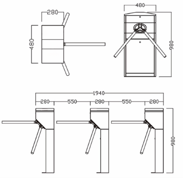 WYMIARY BRAMKI OBROTOWEJ CP113-2