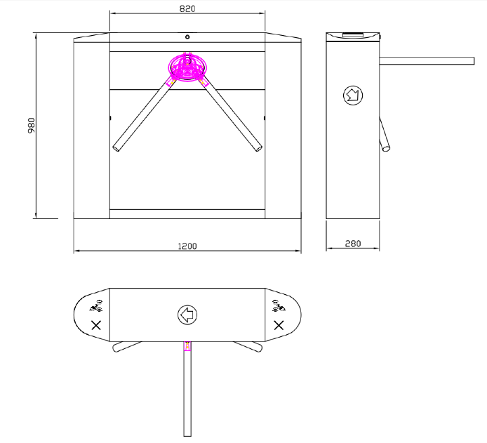 WYMIARY BRAMKI OBROTOWEJ CP-121 FA URAN