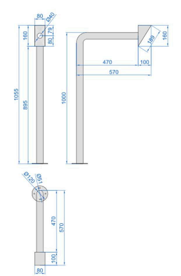 WYMIARY SŁUPKA KONTROLI DOSTĘPU L 160X80X1000