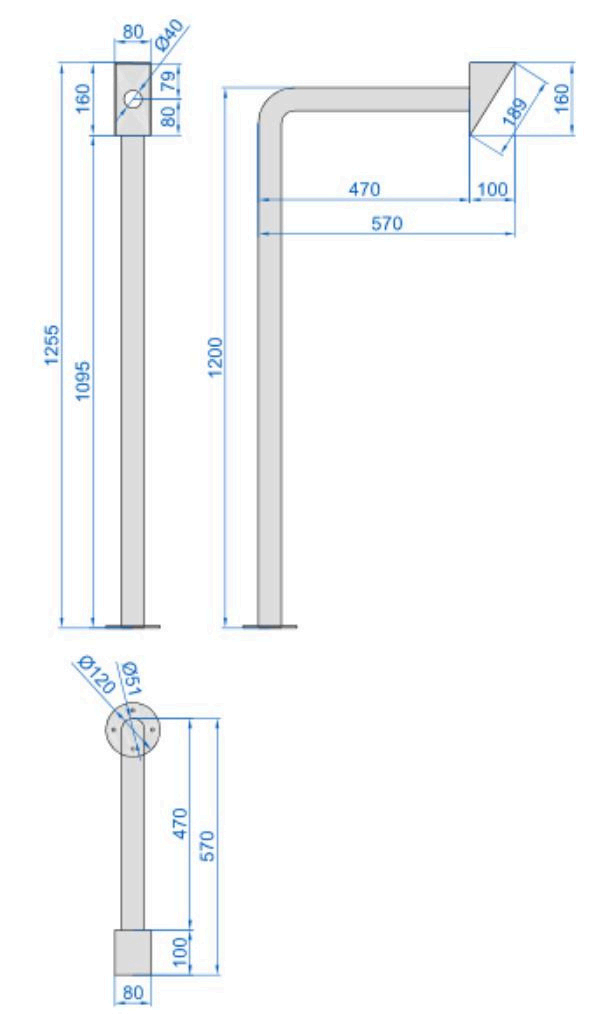 WYMIARY SŁUPKA KONTROLI DOSTĘPU L 160X80X1200