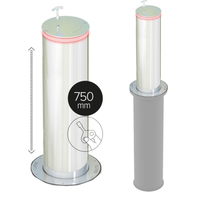 Słupek chowany półautomatyczny BE PLAZA Ø220 x 750mm, ścianka 8mm - LED
