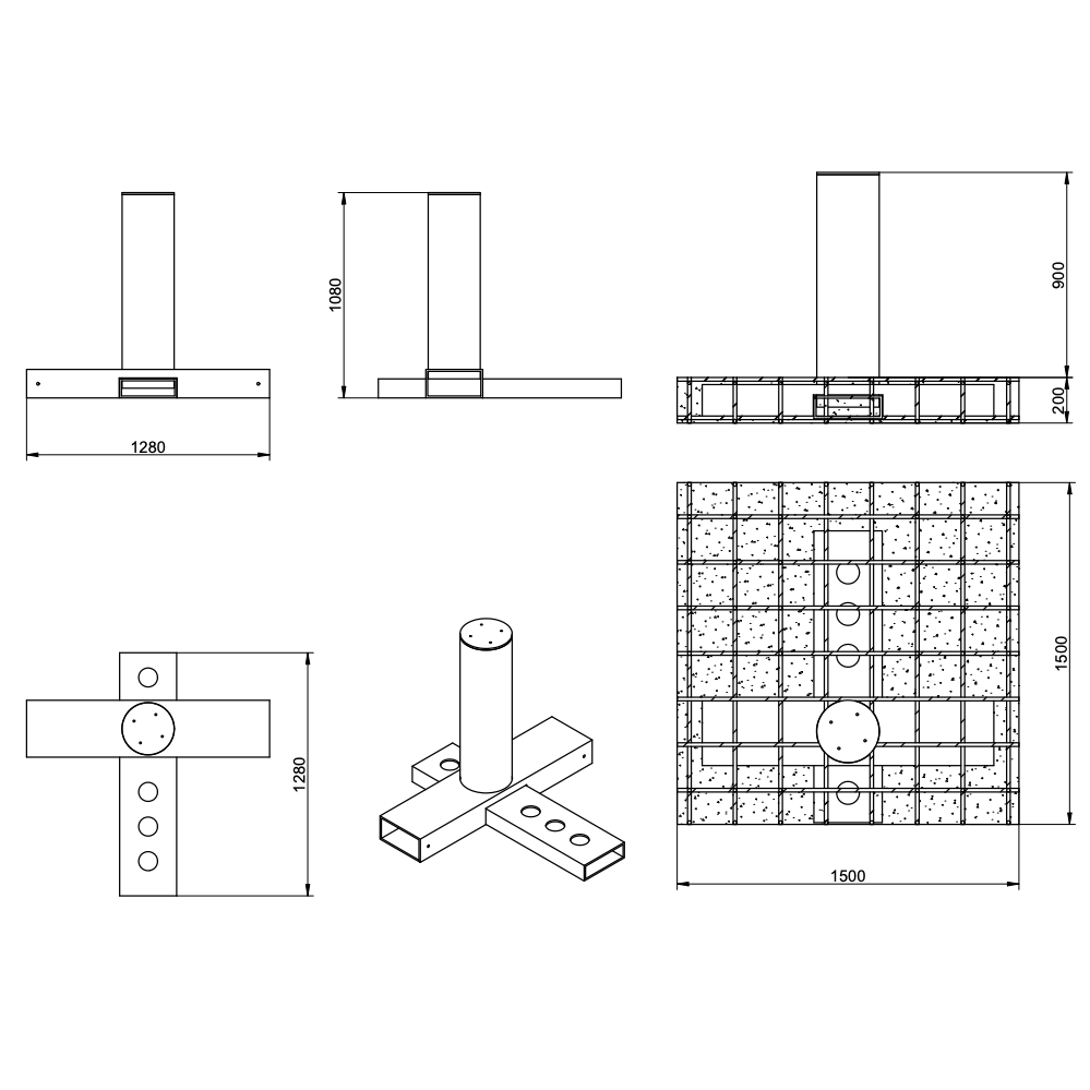 WYMIARY SŁUPKA PARKINGOWEGO STAŁEGO ANTYTERRORYSTYCZNEGO BENITO DEFENDER Ø275 x 900mm HM3009FR