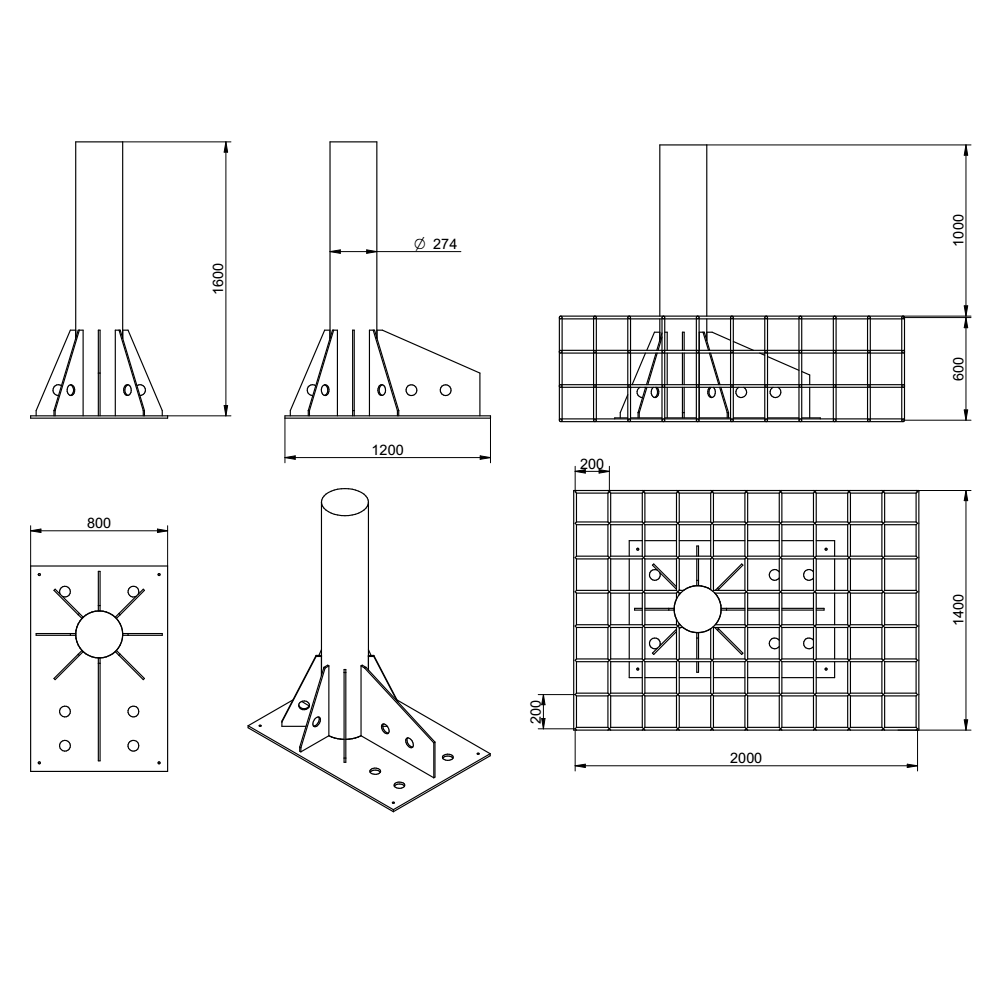 WYMIARY SŁUPKA PARKINGOWEGO STAŁEGO ANTYTERRORYSTYCZNEGO BENITO DEFENDER Ø275 x 1000mm HM5010F
