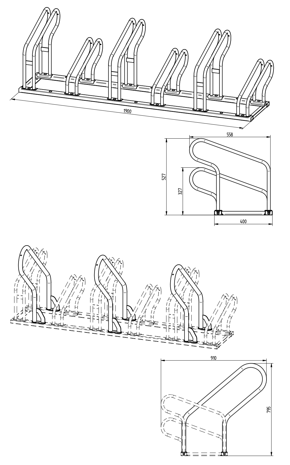 WYMIARY STOJAKA ROWEROWEGO OPTIMUM PROCITY