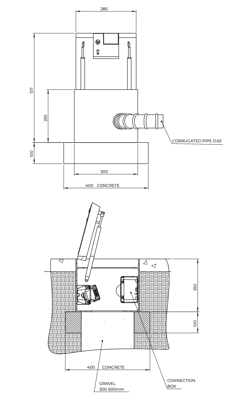 WYMIARY PODPOSADZKOWEJ ROZDZIELNI ELEKTRYCZNEJ VMR FLOOR BOX 3030