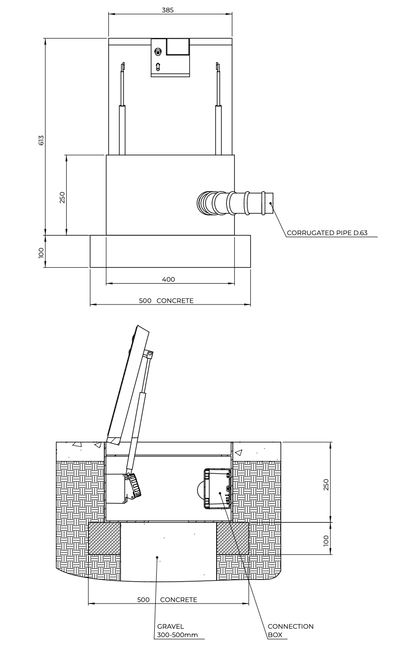 WYMIARY PODPOSADZKOWEJ ROZDZIELNI ELEKTRYCZNEJ VMR FLOOR BOX 4040