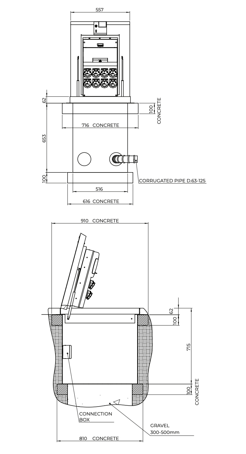 WYMIARY ZIEMNEJ ROZDZIELNI ELEKTRYCZNEJ VMR VM02 7050